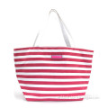 Stripe canvas handbags, promotional canvas beach bag,canvas tote bag with pu leather handle